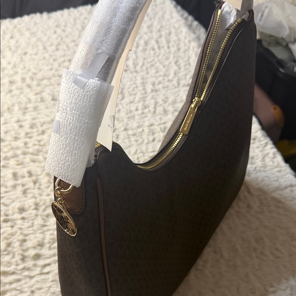 Michael Kors Monogram Brown Hobo Bag - Picture 2 of 3